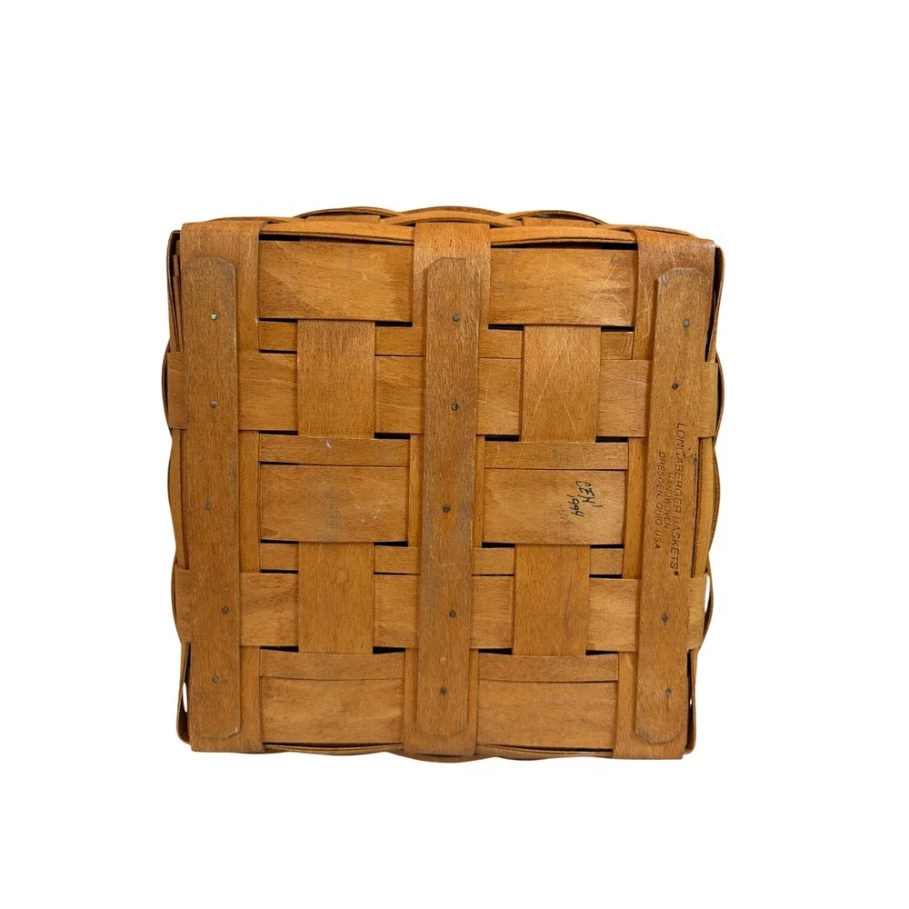 Longaberger 1994 Picnic Basket with Lid and Double Handles Woven Wood Vintage